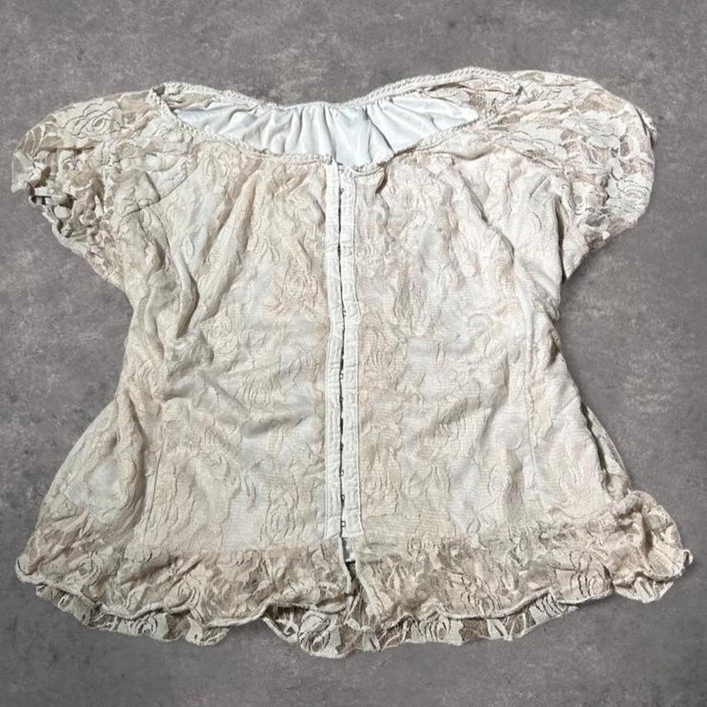 Vintage Cream Floral Lace Corset Top 2000s Y2K Fairycore Blouse 2XL